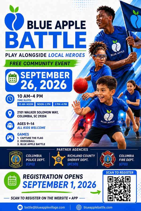 School Flyer for Blue Apple Battle Events